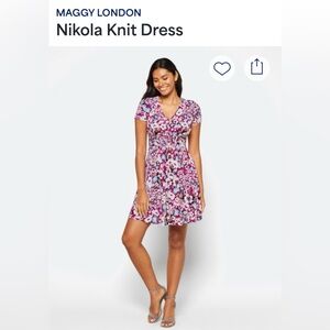 NWT Maggy London Pink and Purple Flutter Sleeve Dress. Sz 4.